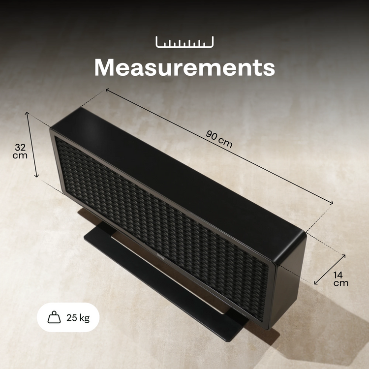 Ofen 2 with measurements on a beige background