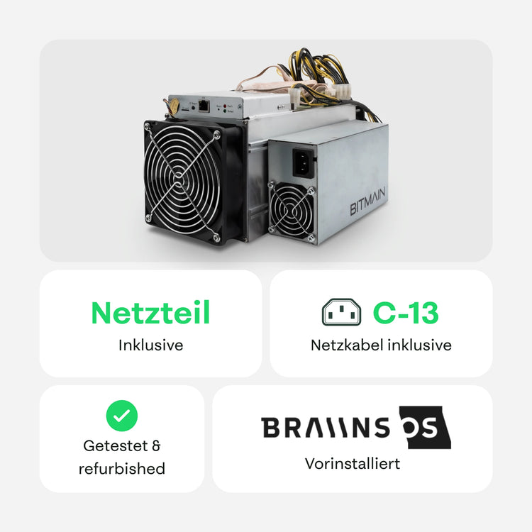Bitmain Antminer S9 Miner mit Netzteil und C13-Kabel, getestet & refurbished, mit vorinstalliertem Braiins OS – 21energy.