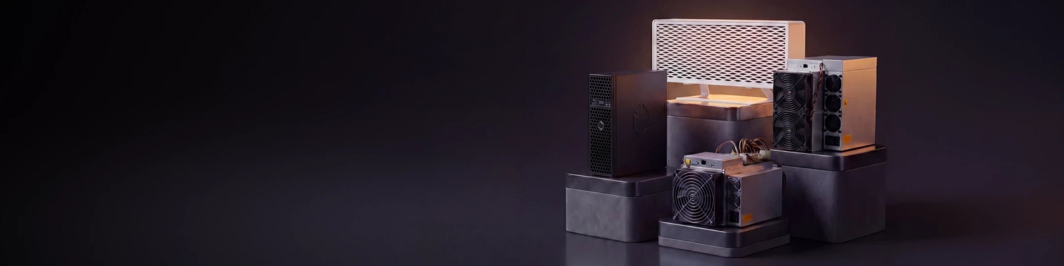 A lineup of Bitcoin ASIC miners