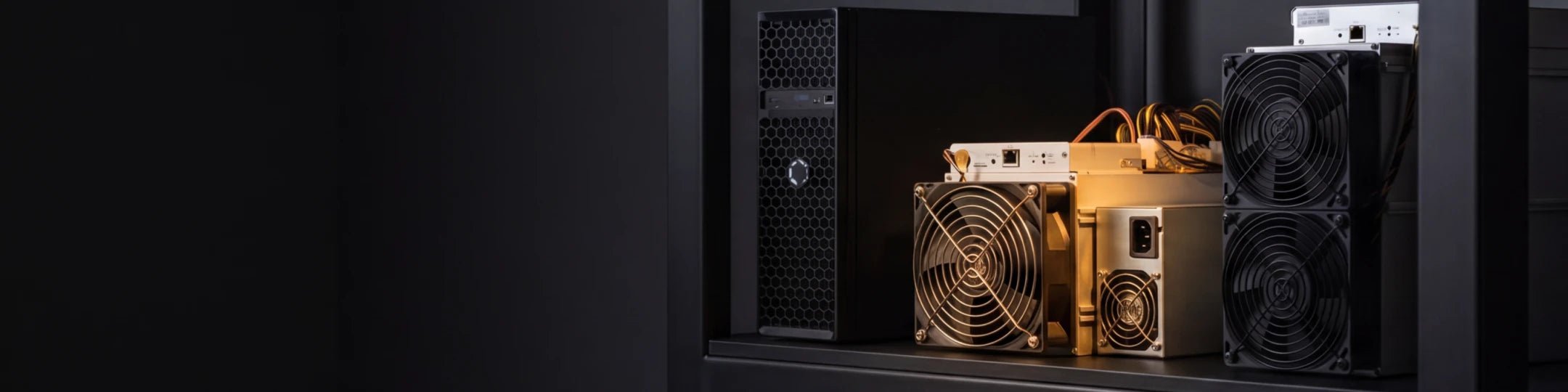 A row of Bitcoin ASIC miners
