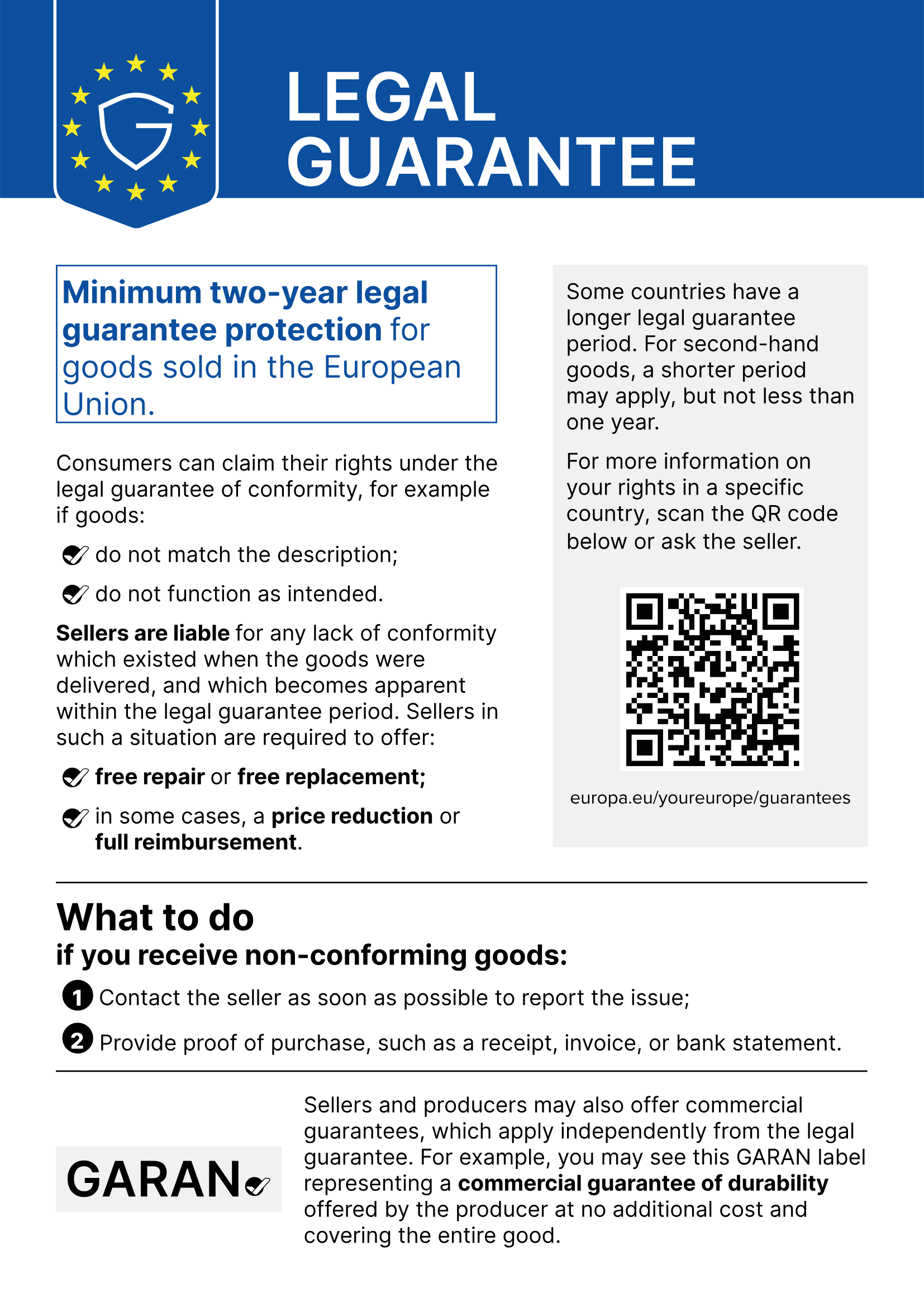 Official EU notice: minimum two-year legal guarantee for goods sold in the European Union